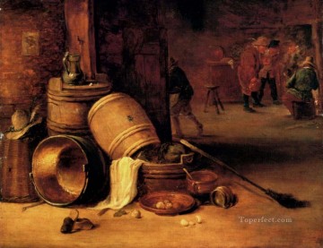  Cesta Arte - Una escena interior con ollas, barriles, cestas, cebollas y coles, David Teniers el Joven.